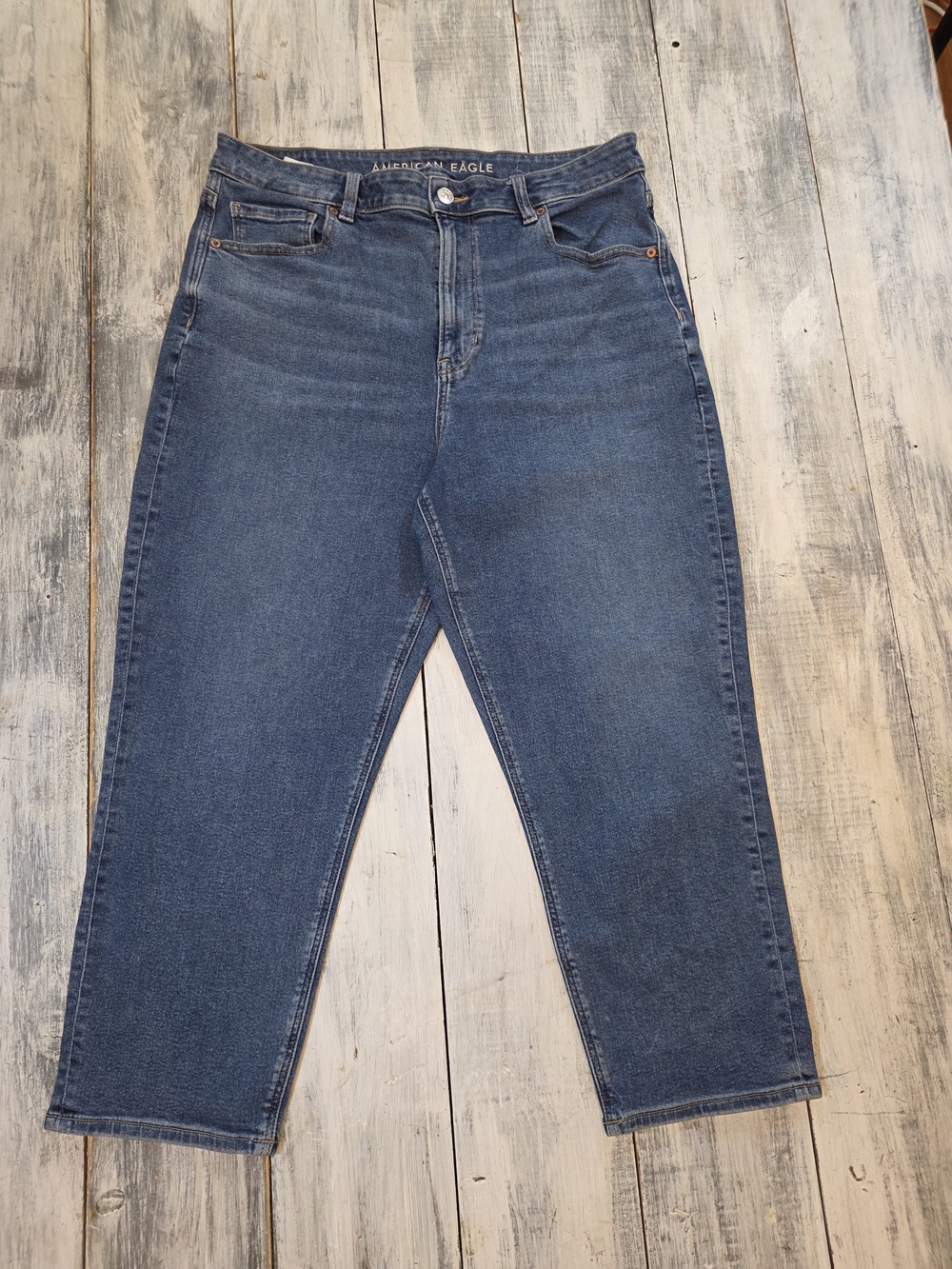 American Eagle Women’s Blue High Rise Denim Mom Jeans sz 14 Extra Short 14XS